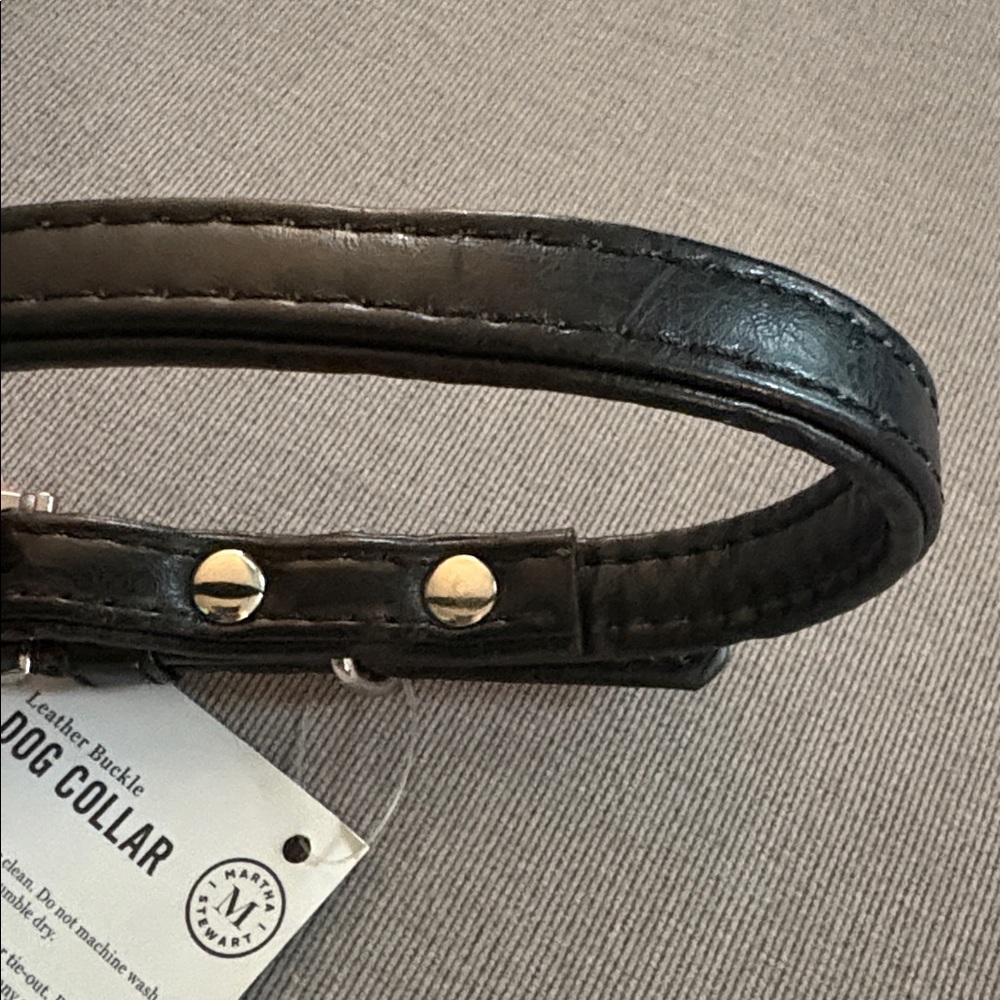 NWT Lot of 2x [Martha Stewart] Black Leather Dog/Cat Collar & Nylon Leash XS - Picture 4 of 11